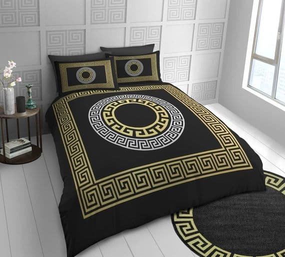 Greek Style Black & Gold Double Duvet Cover Set | IDA Greek Key Bedding