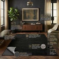 Greek Style Black Rug 160x230cm | Washable Anti-Slip Living Room Carpet