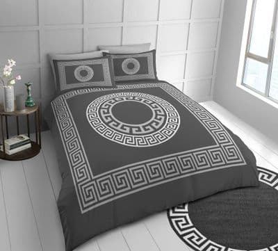 Greek Style Charcoal Double Duvet Cover Set | IDA Greek Key Bedding