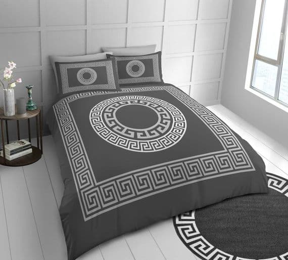 Greek Style Charcoal King Duvet Cover Set | IDA Greek Key Bedding