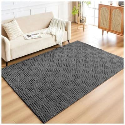 Greek Style Charcoal Rug 160x230cm | Washable Anti-Slip Living Room Rug