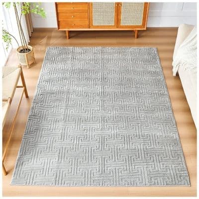 Greek Style Grey Rug 160x230cm | Washable Anti-Slip Living Room Carpet