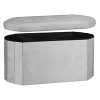 Grey Velvet Oval Storage Ottoman - Padded Bench & Blanket Box