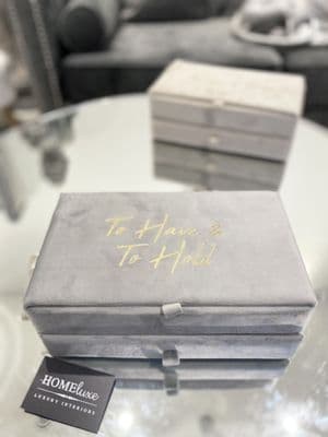 Grey Wedding Jewellery Box With Quote
