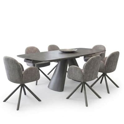 Gstaad Grey Ceramic Extending Dining Set 6 Swivel Chairs 160-240cm