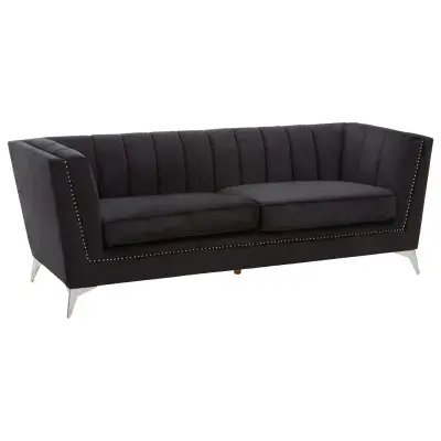 Hansa Three Seat Black Velvet Sofa