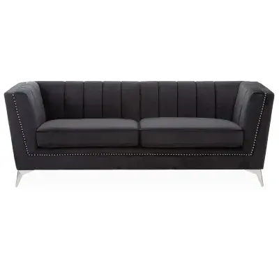 Hansa Three Seater Black Velvet Sofa