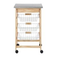 Harlow Glenn 3 Wire Baskets Pinewood Kitchen Trolley – Home Luxe Interior