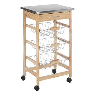 Harlow Glenn 3 Wire Baskets Pinewood Kitchen Trolley – Home Luxe Interior