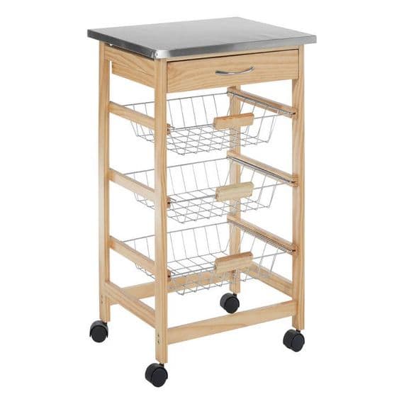 Harlow Glenn 3 Wire Baskets Pinewood Kitchen Trolley – Home Luxe Interior
