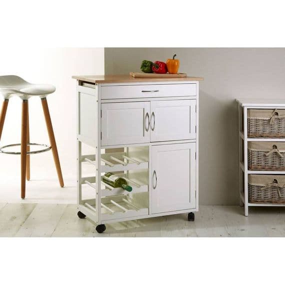 Harlow White and Bamboo Top Kitchen Trolley – Home Luxe Interior
