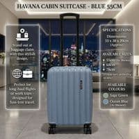 Havana 55cm Cabin Hard Shell Suitcase - Blue Travel Luggage