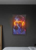 Headphones Girl Neon LED Wall Art - 40x60cm Cyberpunk Synthwave Canvas USB