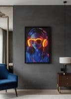 Headphones Girl Neon LED Wall Art - 40x60cm Cyberpunk Synthwave Canvas USB