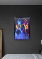 Headphones Girl Neon LED Wall Art - 40x60cm Cyberpunk Synthwave Canvas USB