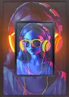 Headphones Girl Neon LED Wall Art - 40x60cm Cyberpunk Synthwave Canvas USB