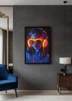 Headphones Girl Neon LED Wall Art - 40x60cm Cyberpunk Synthwave Canvas USB