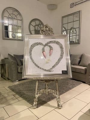 Hearts Diamond With Glasses Wall Art Chrome Step Frame 85Cm X 85Cm