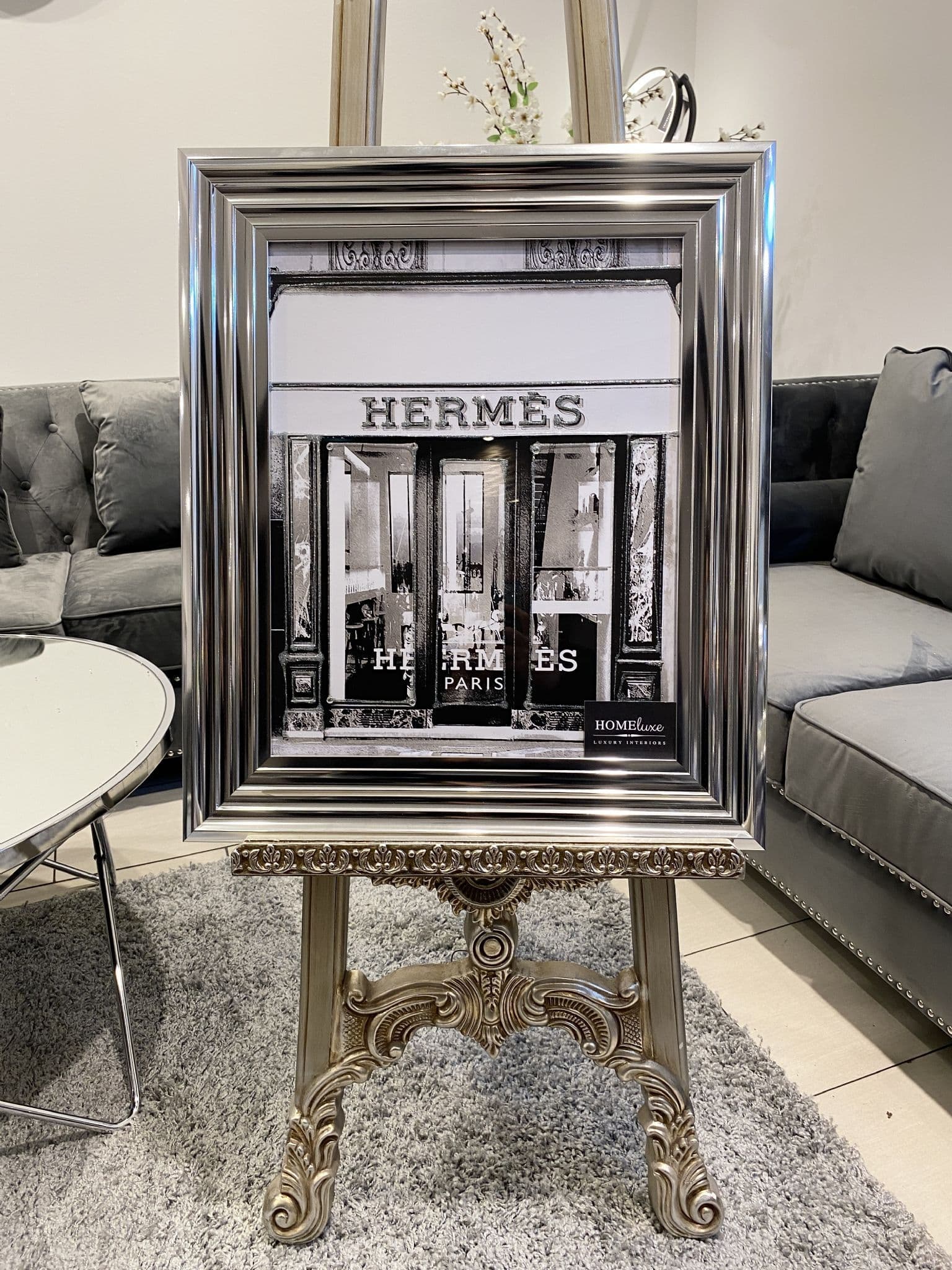 Hermes Shopfront Wall Art Chrome Frame