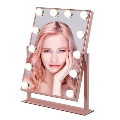 Hollywood Make Up Mirror 12 Bulbs Rose In Gold