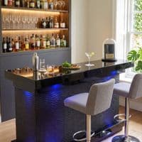 Home Luxe Aura Black Drinks Bar with LED Lights & Bluetooth Speakers
