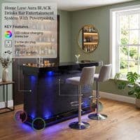 Home Luxe Aura Black Drinks Bar with LED Lights & Bluetooth Speakers