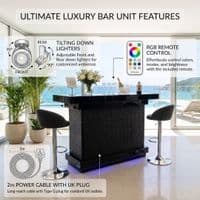 Home Luxe Aura Black Drinks Bar with LED Lights & Bluetooth Speakers