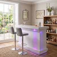 Home Luxe Aura White Drinks Bar with LED Lights & Bluetooth Speakers