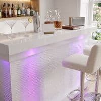 Home Luxe Aura White Drinks Bar with LED Lights & Bluetooth Speakers