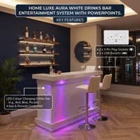 Home Luxe Aura White Drinks Bar with LED Lights & Bluetooth Speakers