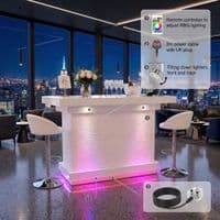 Home Luxe Aura White Drinks Bar with LED Lights & Bluetooth Speakers
