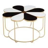 Jodie Black and White Flower Petal Coffee Table with Gold Frame