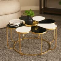 Jodie Black and White Flower Petal Coffee Table with Gold Frame