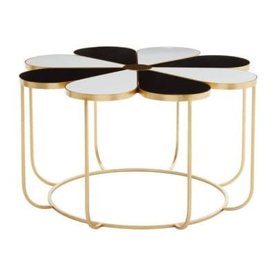 Jodie Black and White Flower Petal Coffee Table with Gold Frame