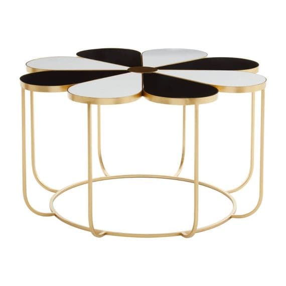 Jodie Black and White Flower Petal Coffee Table with Gold Frame