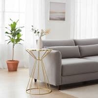 Jodie Black and White Flower Petal End Table - Gold Hourglass Base