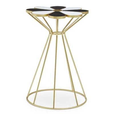 Jodie Black and White Flower Petal End Table - Gold Hourglass Base