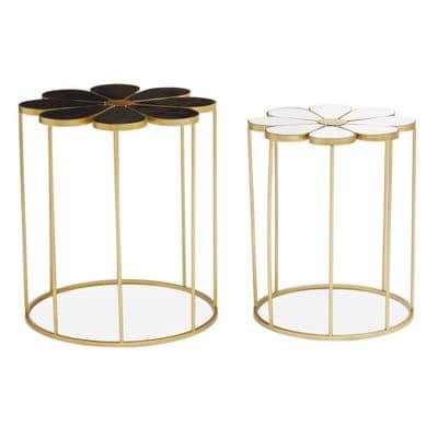 Jodie Set of 2 Petal Shaped Side Tables - Black, White & Gold Finish