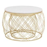 Jodie Set of 2 White Marble Coffee Tables - Geometric Gold Frames