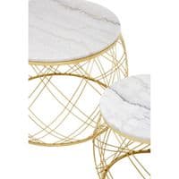 Jodie Set of 2 White Marble Coffee Tables - Geometric Gold Frames