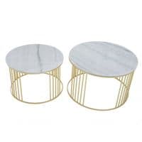Jodie Set of 2 White Marble & Gold Nesting Coffee Tables - Round Set