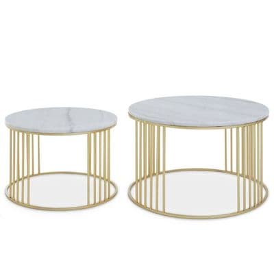 Jodie Set of 2 White Marble & Gold Nesting Coffee Tables - Round Set