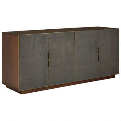 Kempton Walnut & Shagreen 4 Door Sideboard Brass Trim 160cm