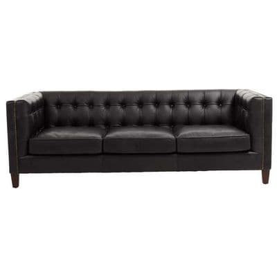 King Three Seater Antique Ebony Leather Sofa