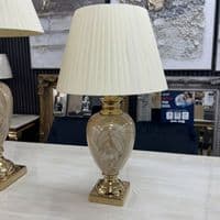 Large Cream & Gold Marble Table Lamp with Pleated Shade 79cm Tall