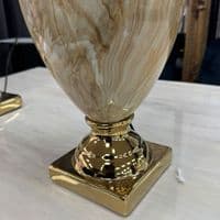 Large Cream & Gold Marble Table Lamp with Pleated Shade 79cm Tall