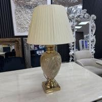 Large Cream & Gold Marble Table Lamp with Pleated Shade 79cm Tall