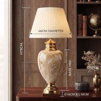 Large Cream & Gold Marble Table Lamp with Pleated Shade 79cm Tall