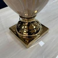 Large Cream & Gold Marble Table Lamp with Pleated Shade 79cm Tall