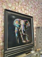 Large Elephant Multicolor Paint Canvas Wall Art Black Frame